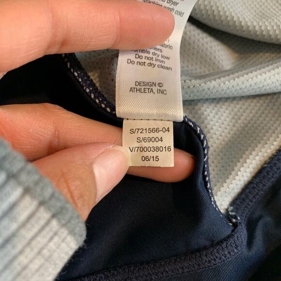 Athleta Tank Top Womens XS Extra Small Navy White Striped Mesh Panels Stretch - Picture 12 of 14